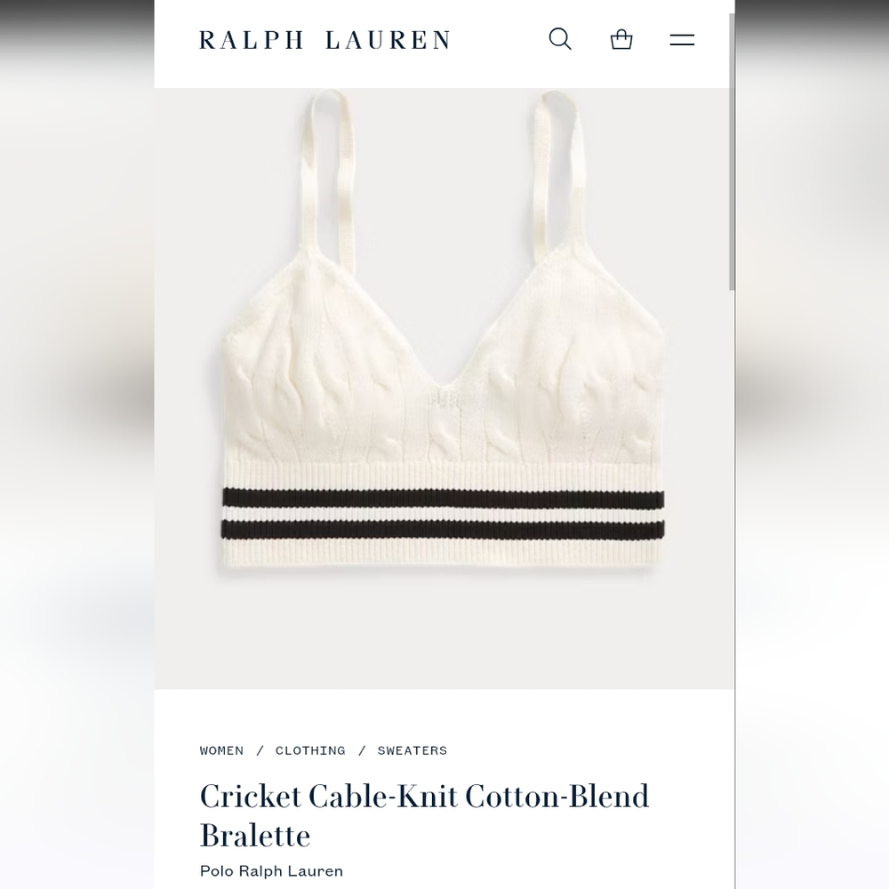 NWOT Polo By Ralph Lauren Cricket Cable-Knit Cotton-Blend Bralette - Picture 2 of 6